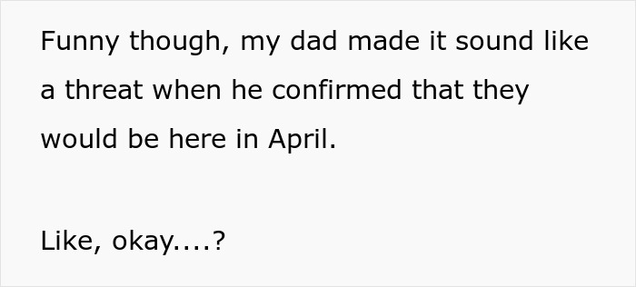 A text screenshot with a dad making a threat about visiting in April after a clear boundary was set A text screenshot with a dad making a threat about visiting in April after a clear boundary was set