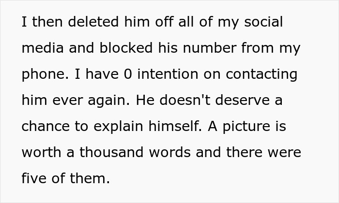 Reddit text post about cutting ties after a woman dumps cheater BF Reddit text post about cutting ties after a woman dumps cheater BF