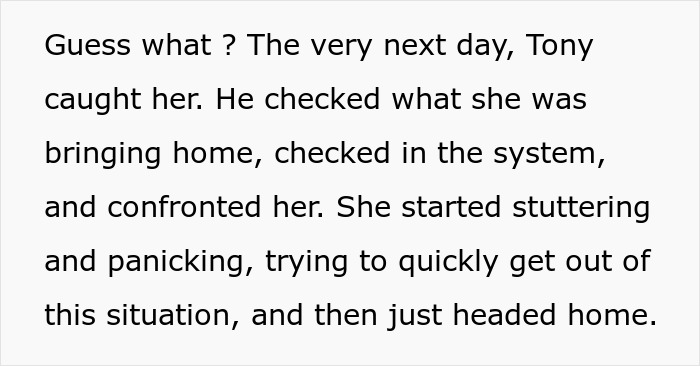 Text snippet explaining how Tony caught and confronted the bossy coworker in the system. Text snippet explaining how Tony caught and confronted the bossy coworker in the system.