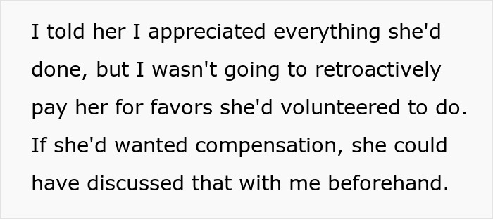 Aunt leaves 8yo niece text explaining refusal to pay retroactive payment request for volunteer favors. Aunt leaves 8yo niece text explaining refusal to pay retroactive payment request for volunteer favors.