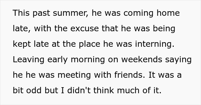 Text about a mom noticing unusual behavior from her son during summer Text about a mom noticing unusual behavior from her son during summer