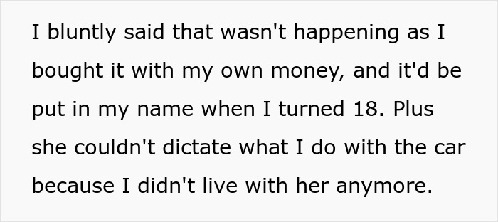 Text snippet about how a teen works to buy his first car with his own money, refusing to let his sister dictate its use. Text snippet about how a teen works to buy his first car with his own money, refusing to let his sister dictate its use.