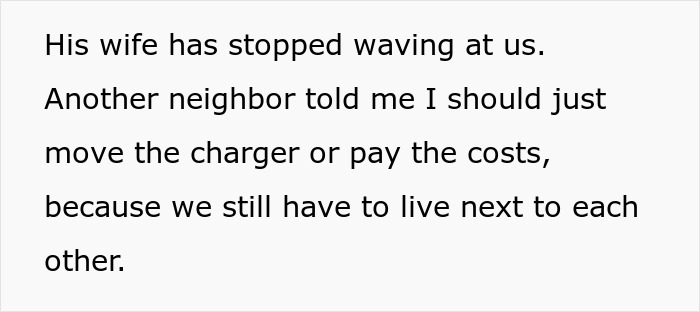Neighbor's wife stopped waving; advice to move the EV charger to maintain peace Neighbor's wife stopped waving; advice to move the EV charger to maintain peace