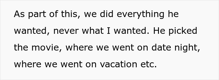 Text post detail outlining how the ex-fianc&eacute; dominated decisions in the relationship.