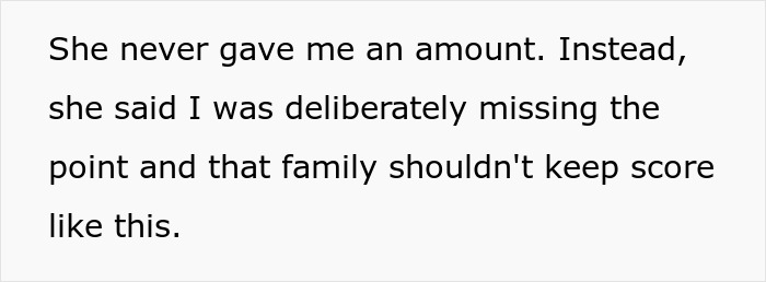 A aunt leaves niece story update with text about a family member keeping score of past favors. A aunt leaves niece story update with text about a family member keeping score of past favors.