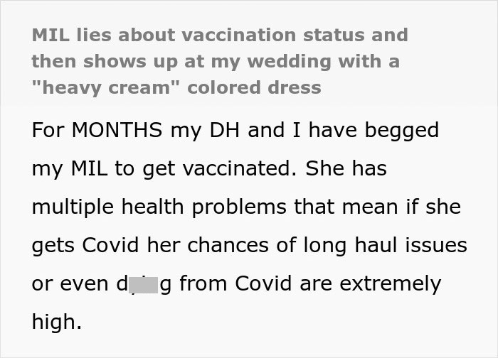 MIL Lies About Being Vaccinated For A "Big Announcement" At The Wedding