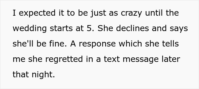 A black on white text post explaining why the bridezilla demands of booking 70 hotel rooms would end up causing issues