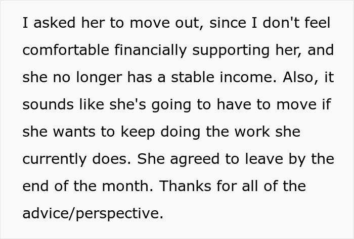A text block explaining the decision for a partner to move out after severe couple fights. A text block explaining the decision for a partner to move out after severe couple fights.