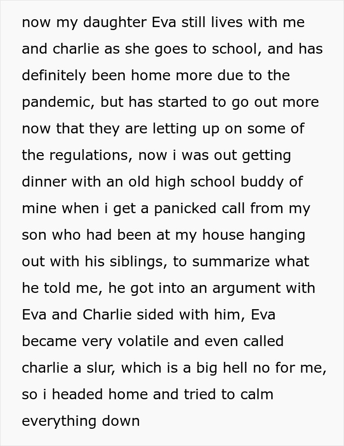 Social media post text explaining a family conflict and a daughter's outburst at home Social media post text explaining a family conflict and a daughter's outburst at home