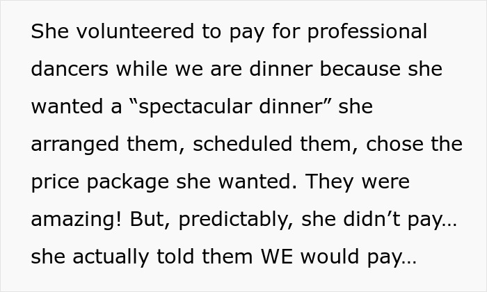 Stepmom arranged but didn&rsquo;t pay for professional dancers at wedding dinner
