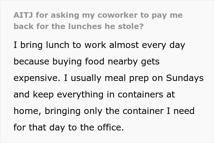 A post explaining how a coworker treats coworker's lunches like a free office buffet