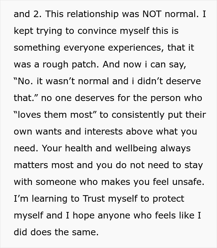 A black text on a white background discussing relationship struggles, health, and wellbeing after surgery.
