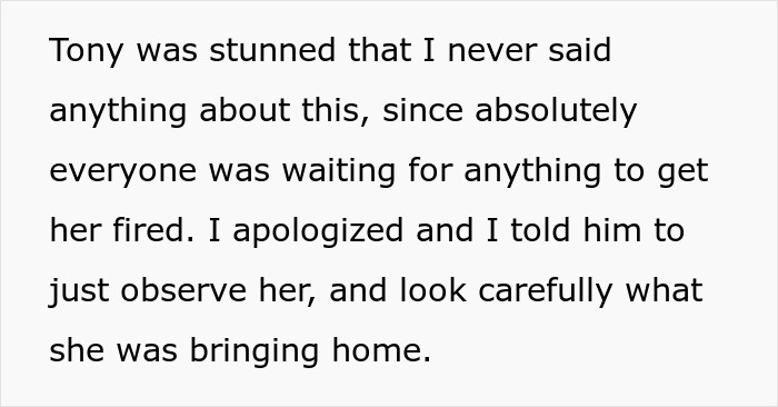 A text story about employees waiting for a bossy coworker to get fired over taking takeaways. A text story about employees waiting for a bossy coworker to get fired over taking takeaways.