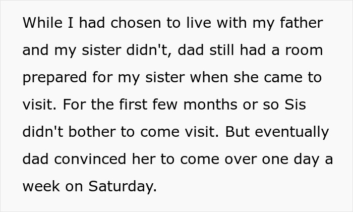 A black text on a white background about a teen and his sister visiting their dad. A black text on a white background about a teen and his sister visiting their dad.