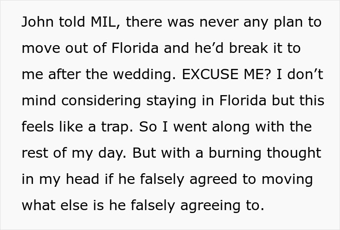 Screen capture of text recounting a fiance's 3-year lie about future plans before getting married Screen capture of text recounting a fiance's 3-year lie about future plans before getting married