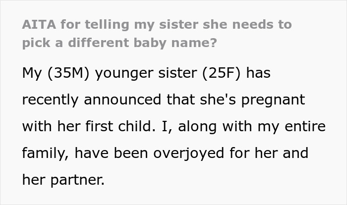 Sister's Happy Pregnancy Turns Sour After She Reveals The Name She Picked For Her Baby