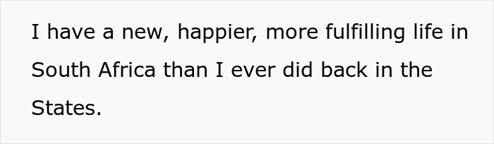 Final text snippet sharing a happier life in South Africa away from mom favorite daughter conflict. Final text snippet sharing a happier life in South Africa away from mom favorite daughter conflict.