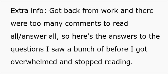A black on white text post providing extra info and replying to user comments. A black on white text post providing extra info and replying to user comments.