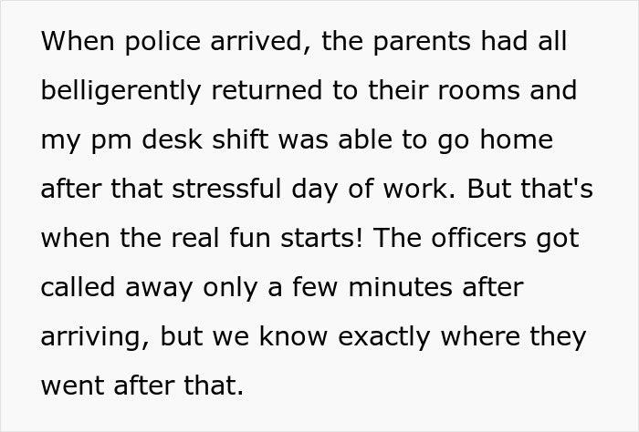 Text snippet detailing the police arriving at the hotel rooms.
