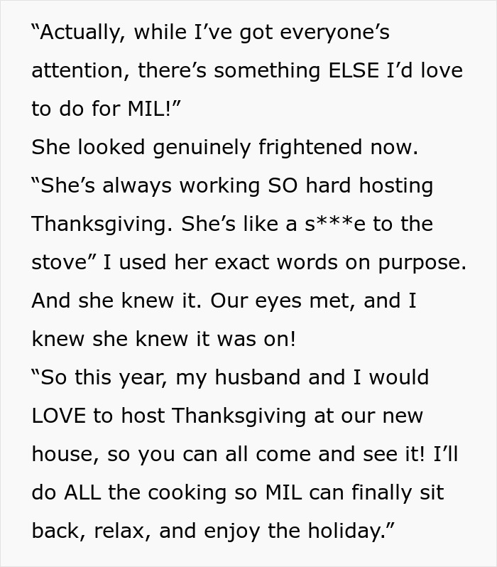 Text revealing daughter-in-law plans to host Thanksgiving to relieve toxic mom Text revealing daughter-in-law plans to host Thanksgiving to relieve toxic mom