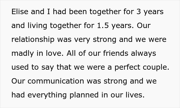 Online post describing a strong relationship before a dream proposal turned nightmare