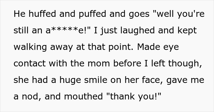 Text snippet describing a mother expressing thanks after a man yelled at a little girl. Text snippet describing a mother expressing thanks after a man yelled at a little girl.
