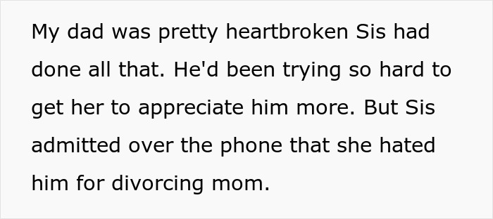 A black on white text post explaining why the jealous sis hated her dad after the divorce A black on white text post explaining why the jealous sis hated her dad after the divorce
