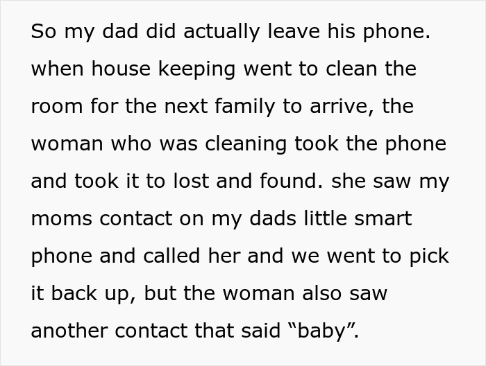 Screenshot of text explaining how a housekeeper found a phone and called a contact, sparking drama. Screenshot of text explaining how a housekeeper found a phone and called a contact, sparking drama.