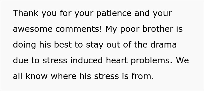 Online comments mentioning family stress and a brother avoiding drama while setting a clear boundary. Online comments mentioning family stress and a brother avoiding drama while setting a clear boundary.
