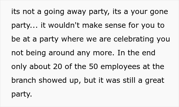 Text post describing coworkers celebrating after a bad boss gets demoted.