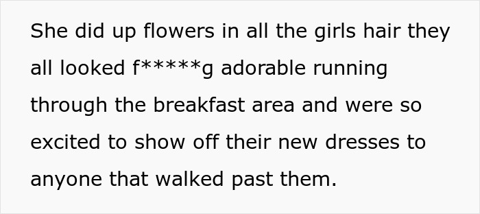 Text about excited girls showing off flower hair and dresses before bridezilla ruins hotel rooms