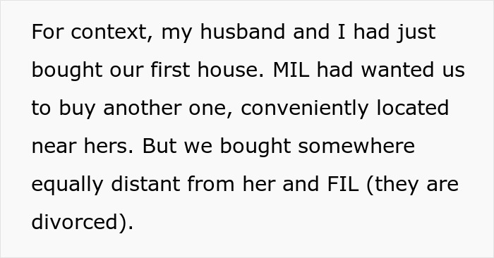 Couple bought first house far from toxic mom's preferred location causing family tension and control issues. Couple bought first house far from toxic mom's preferred location causing family tension and control issues.