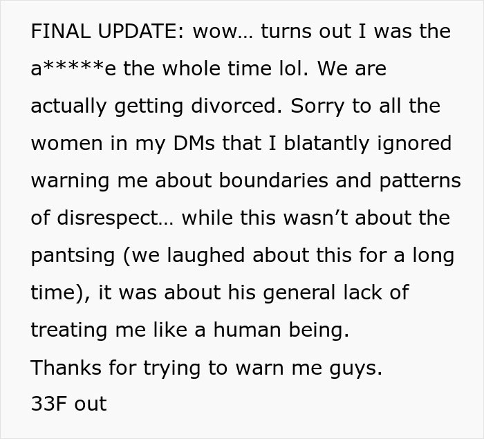 Husband Pulls Wife’s Pants Down As A Joke, Then Refuses To Promise He Won’t Do It Again