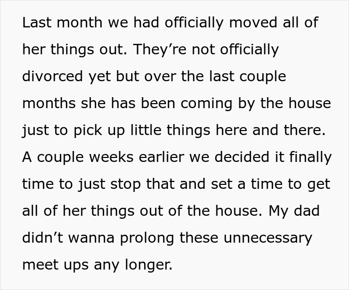 A text post discussing moving belongings out of the house after grounds for divorce.