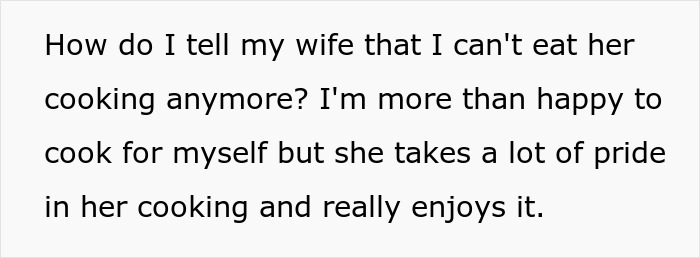 Post showing man discussing his dislike for wife's cultural cuisine online. Post showing man discussing his dislike for wife's cultural cuisine online.