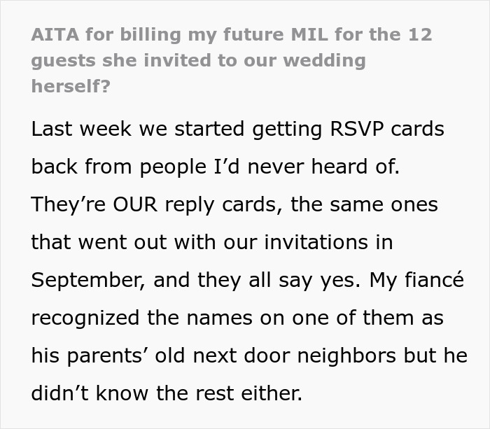 Woman Wants To Bill MIL After Her Surprise Wedding Guests No One Wanted