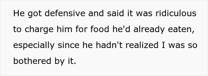 Text post detailing a coworker getting defensive over being charged a $70 bill for stolen food.