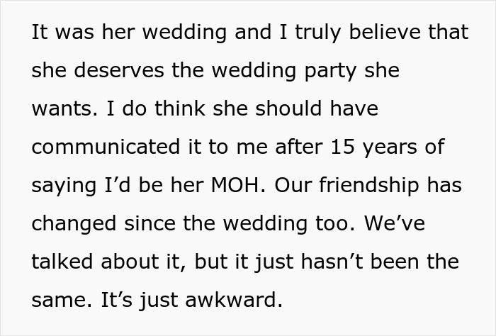 Bride Promised Her Friend The MOH Spot For 15 Years, Then Asked Her To Fetch Drinks At The Wedding Bride Promised Her Friend The MOH Spot For 15 Years, Then Asked Her To Fetch Drinks At The Wedding
