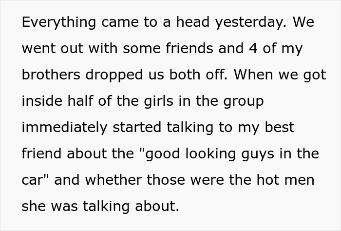 Text describing a situation involving brothers and friends in a social setting Text describing a situation involving brothers and friends in a social setting
