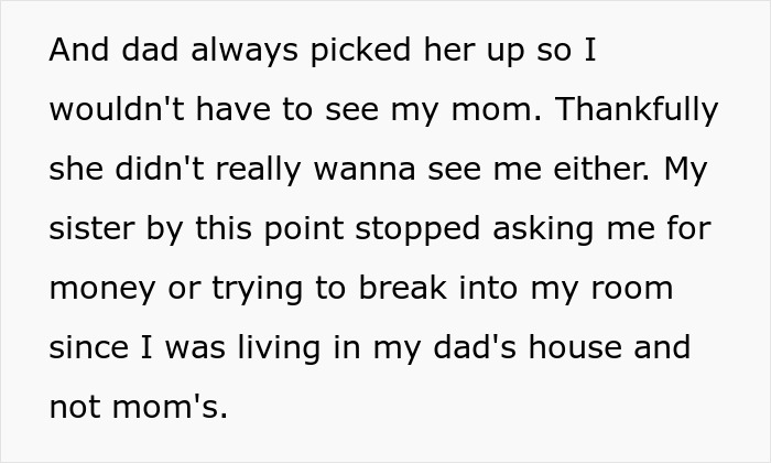 A text screenshot about a teen who was living in his dad's house instead of his mom's. A text screenshot about a teen who was living in his dad's house instead of his mom's.