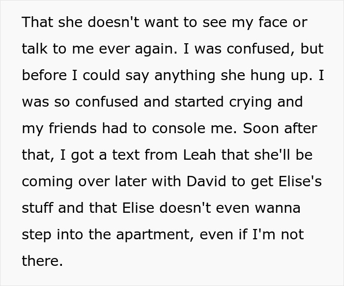 Image of text detailing a friend picking up belongings after a girlfriend disappearing act ruins a dream proposal.