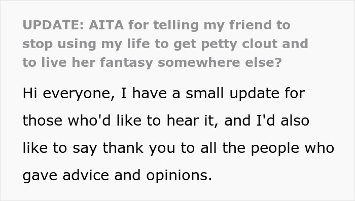 Update text about friend using life for petty clout and fantasy Update text about friend using life for petty clout and fantasy