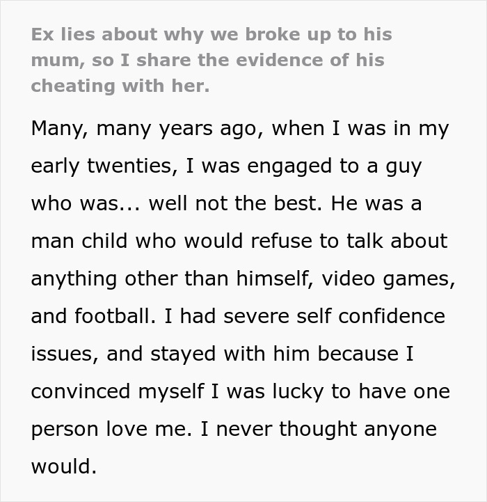 Text post about petty revenge on an ex-fianc&eacute; who lied about their engagement falling apart.