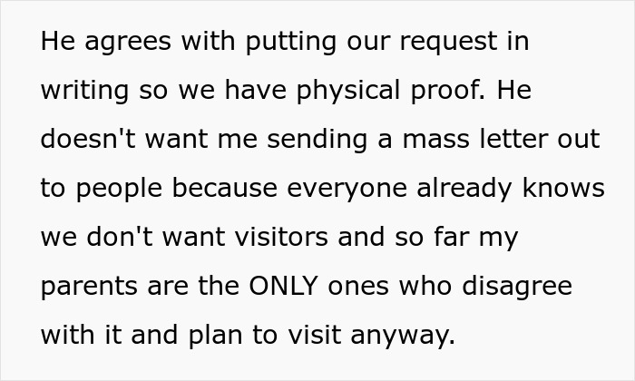 A text post about setting a clear boundary before giving birth regarding unwanted visitors. A text post about setting a clear boundary before giving birth regarding unwanted visitors.