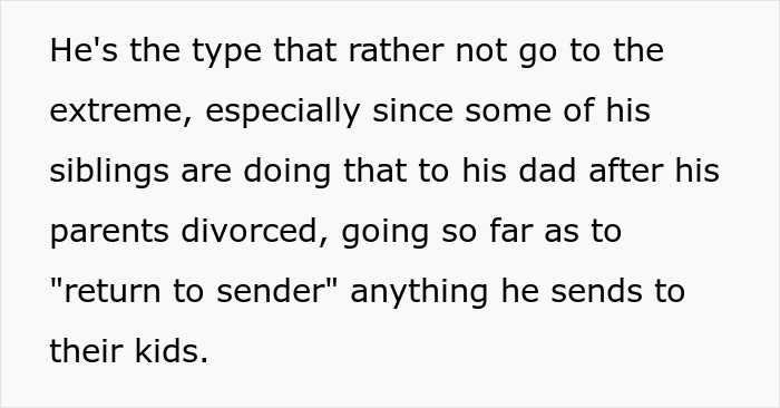Text explaining a husband's moderate stance on dealing with his dad cutting him out Text explaining a husband's moderate stance on dealing with his dad cutting him out