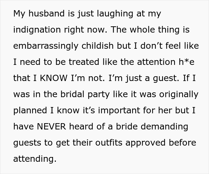 Text message expressing frustration about wedding outfit approval Text message expressing frustration about wedding outfit approval