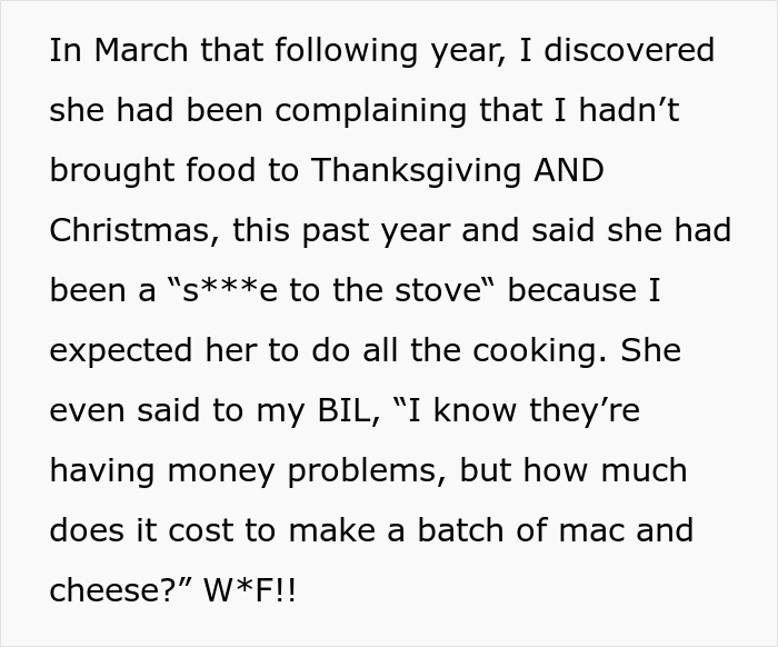 Toxic mom complains about wife not bringing food to holidays and expecting her to cook for family. Toxic mom complains about wife not bringing food to holidays and expecting her to cook for family.