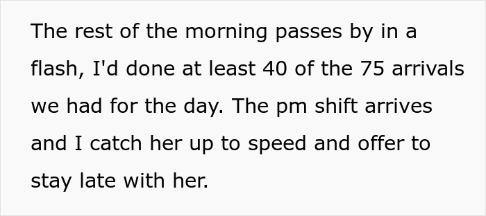 Text detailing a busy morning shift before bridezilla ruins hotel rooms