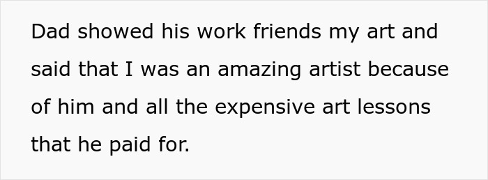 Text snippet explaining the situation that led to dad-shamed-daughter-pay-classes when showing art Text snippet explaining the situation that led to dad-shamed-daughter-pay-classes when showing art