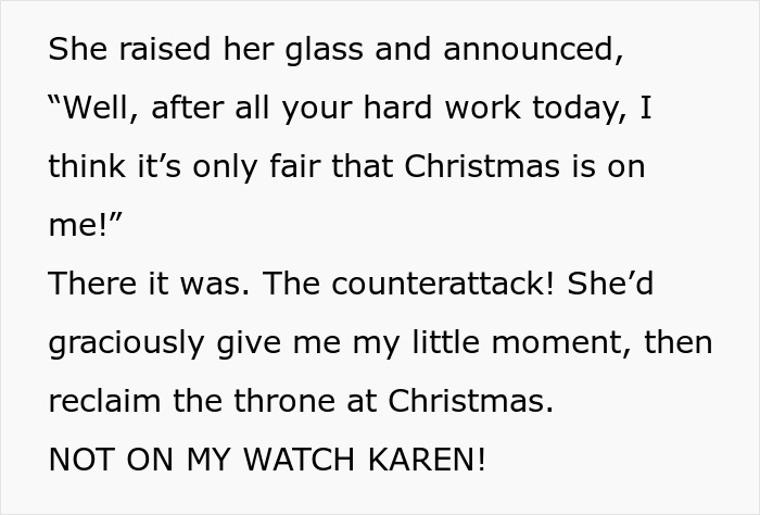 Woman raises glass announcing Christmas is on her after family conflict with toxic mom Woman raises glass announcing Christmas is on her after family conflict with toxic mom